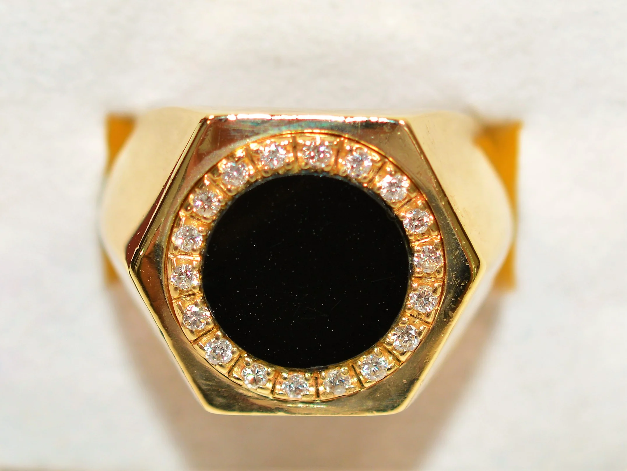 Natural Onyx & Diamond Ring 14K Solid Gold .18tcw Men's Ring Onyx Ring Statement Ring Cocktail Ring Vintage Ring Estate Ring Estate Jewelry - Image 5