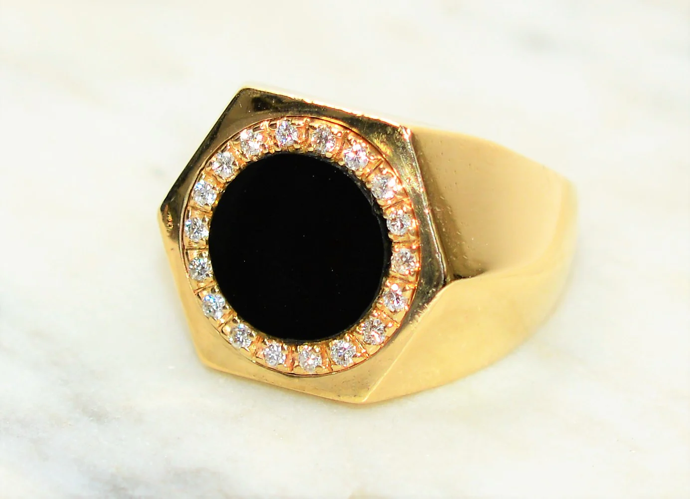 Natural Onyx & Diamond Ring 14K Solid Gold .18tcw Men's Ring Onyx Ring Statement Ring Cocktail Ring Vintage Ring Estate Ring Estate Jewelry - Image 7