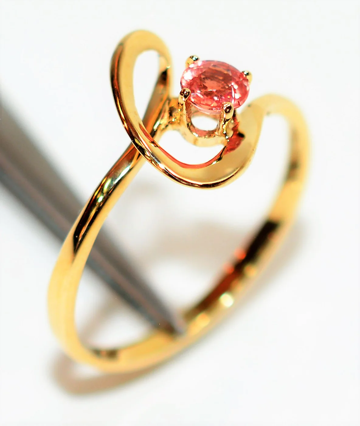 Natural Padparadscha Sapphire Ring 14K Solid Gold .29ct Solitaire Gemstone Women's Ring Estate Jewelry Fine Jewellery - Image 4
