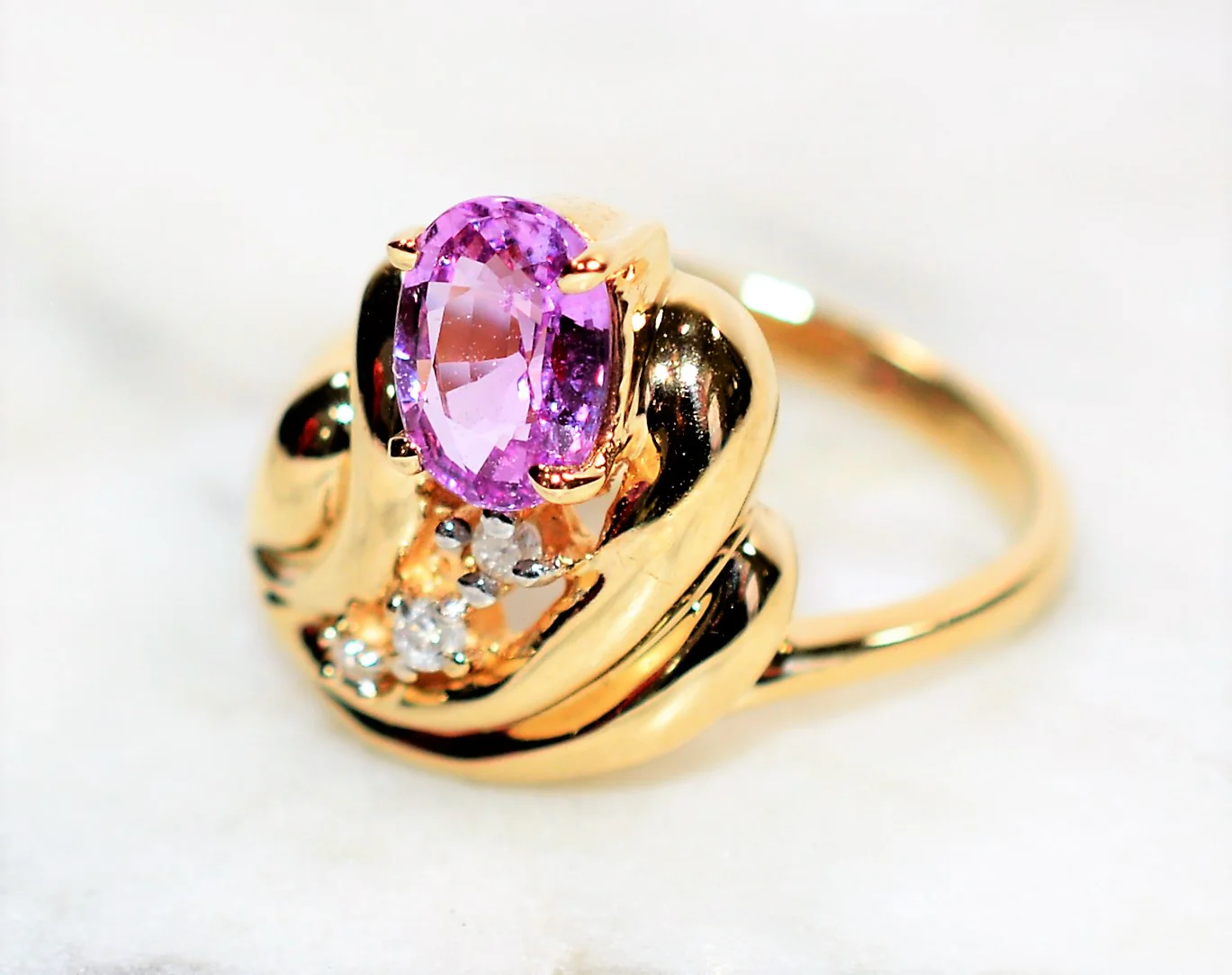 Natural Padparadscha Sapphire & Diamond Ring 14K Solid Gold .99tcw Cocktail Ring Statement Ring September Birthstone Ring Fine Vintage Ring - Image 8