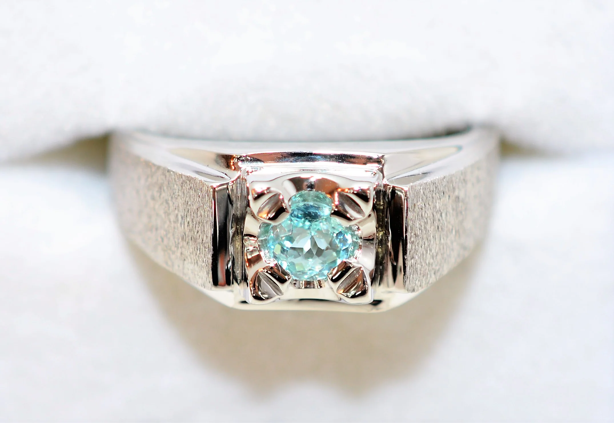 Natural Paraiba Tourmaline Ring 14K Solid White Gold .32ct Solitaire Ring Men's Ring Gemstone Ring Estate Jewelry Jewellery Fine Ring Blue - Image 5