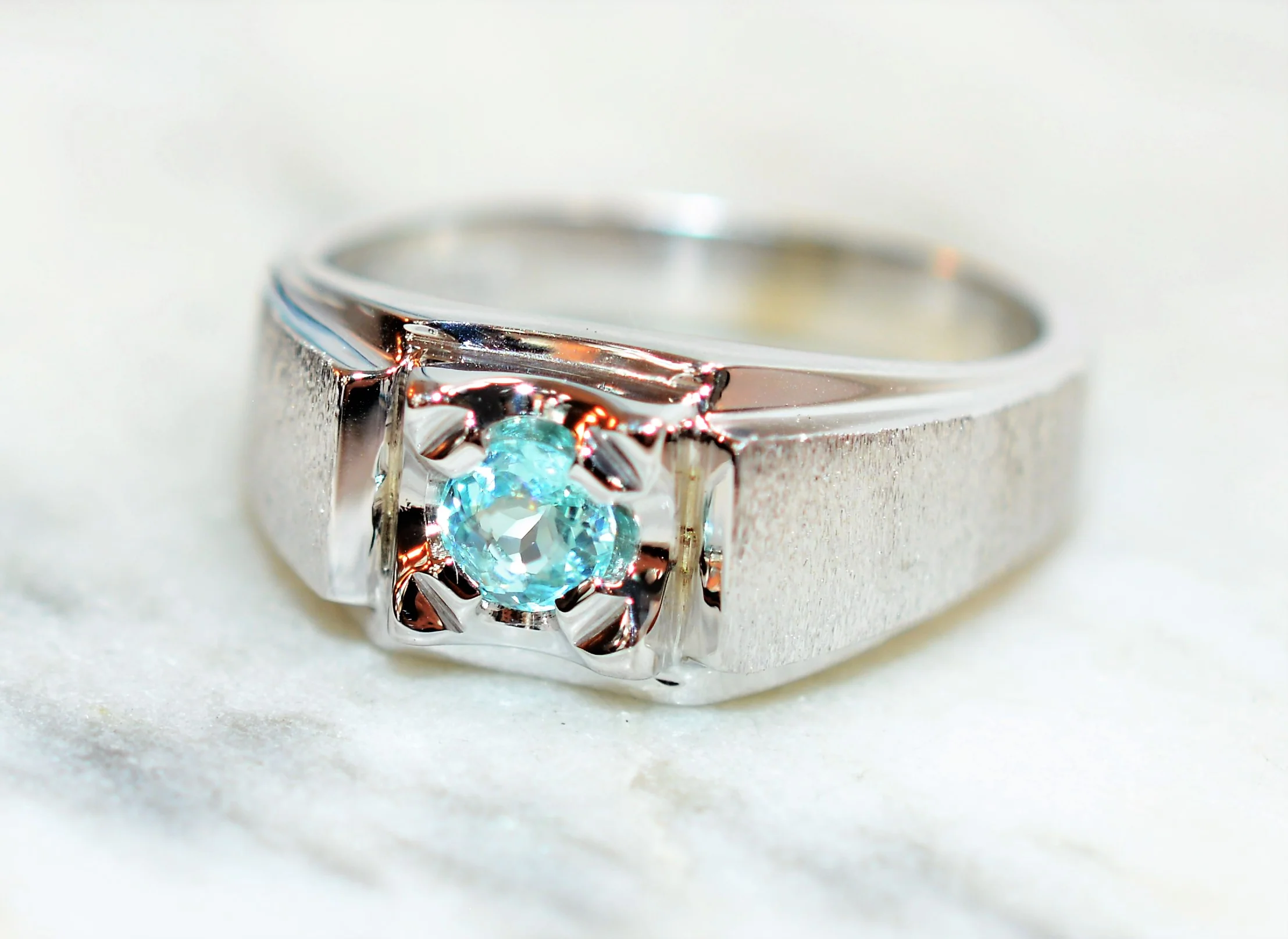 Natural Paraiba Tourmaline Ring 14K Solid White Gold .32ct Solitaire Ring Men's Ring Gemstone Ring Estate Jewelry Jewellery Fine Ring Blue - Image 8
