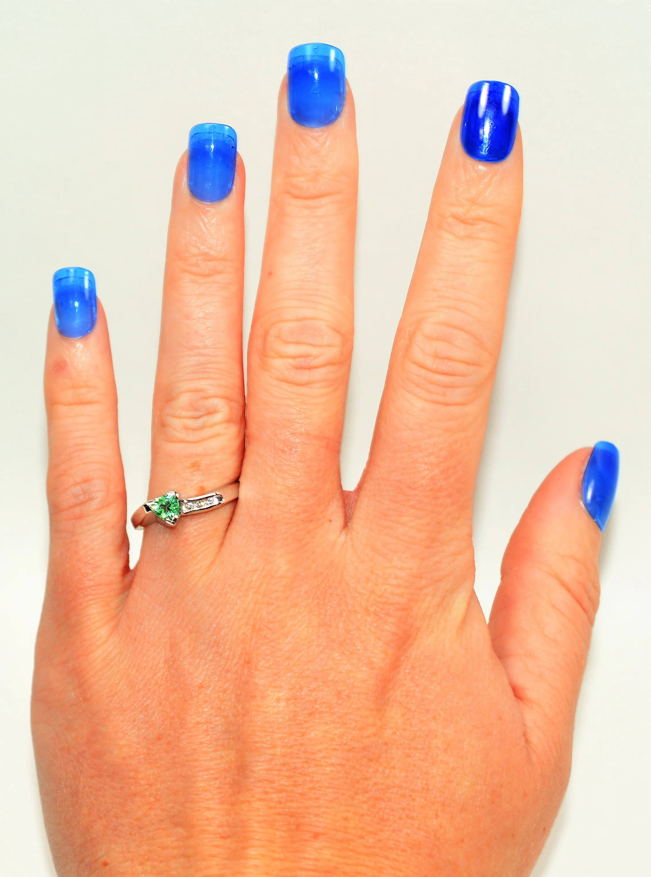 Natural Paraiba Tourmaline & Diamond Ring 14K Solid White Gold .47tcw Trillion Women's Ring Estate Jewelry Jewellery Vintage Fine Gems - Image 2