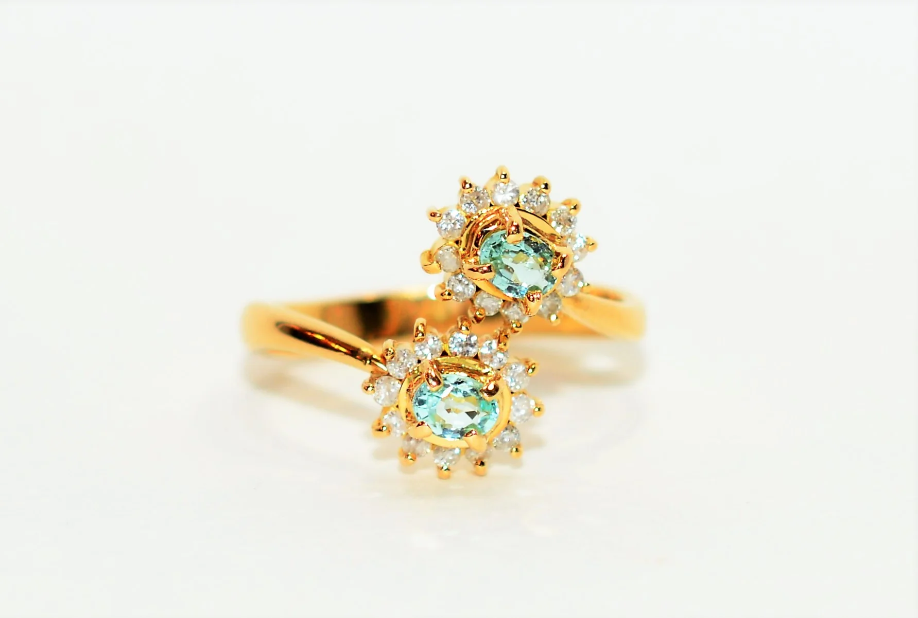 Natural Paraiba Tourmaline & Diamond Ring 18K Solid Gold .44tcw Gemstone Cluster Women's Ring Estate Jewelry Jewellery Fine Jewelry