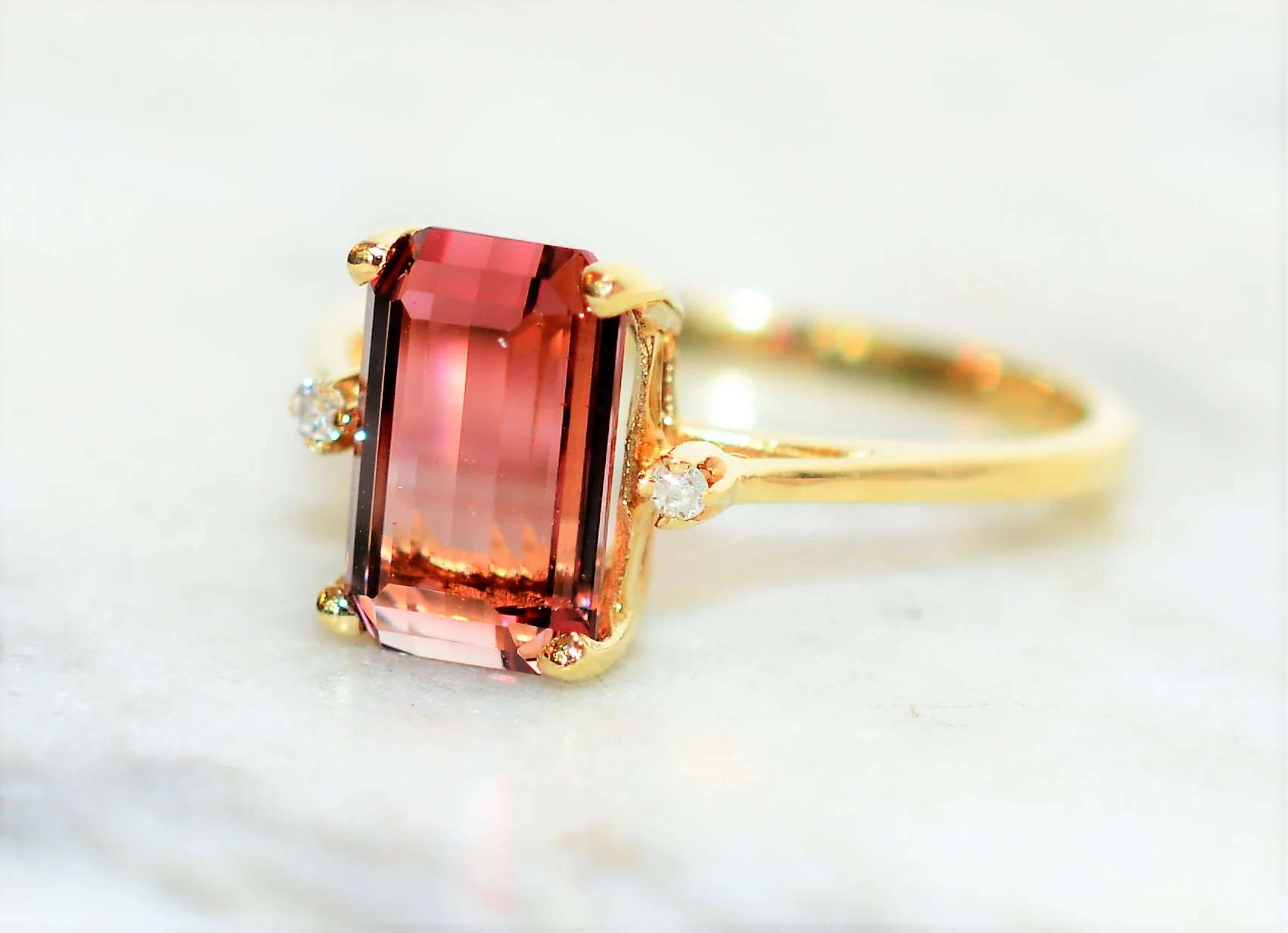Natural Bi-Color Pink Tourmaline & Diamond Ring 10K Solid Gold 2.85tcw Engagement Ring Statement Ring Women's Ring Cocktail Ring Gemstone Ring - Image 8