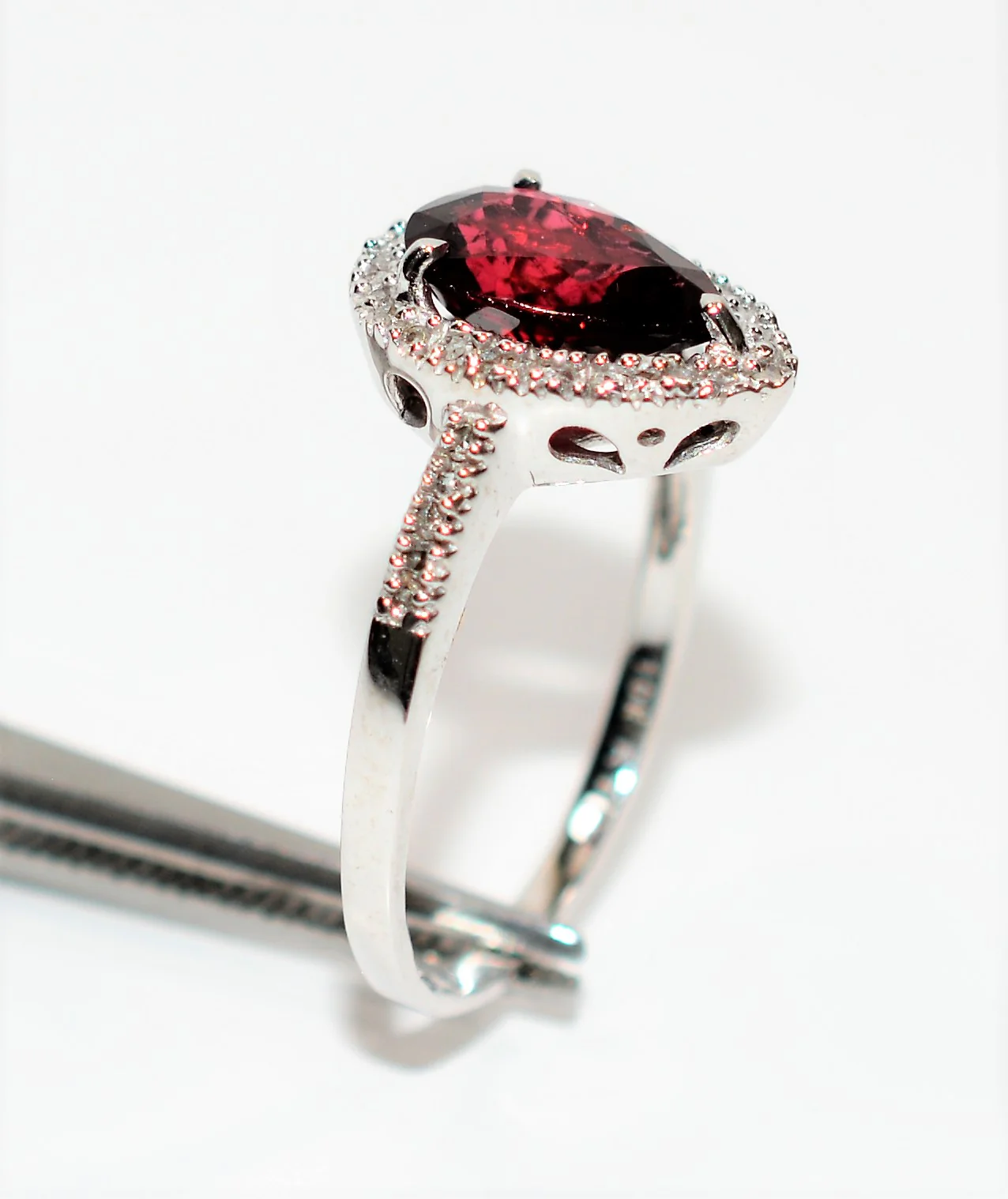 Natural Rubellite & Diamond Ring 10K White Gold 1.62tcw Pink Tourmaline Ring Halo Ring Statement Ring Women's Ring Engagement Ring Jewellery - Image 4