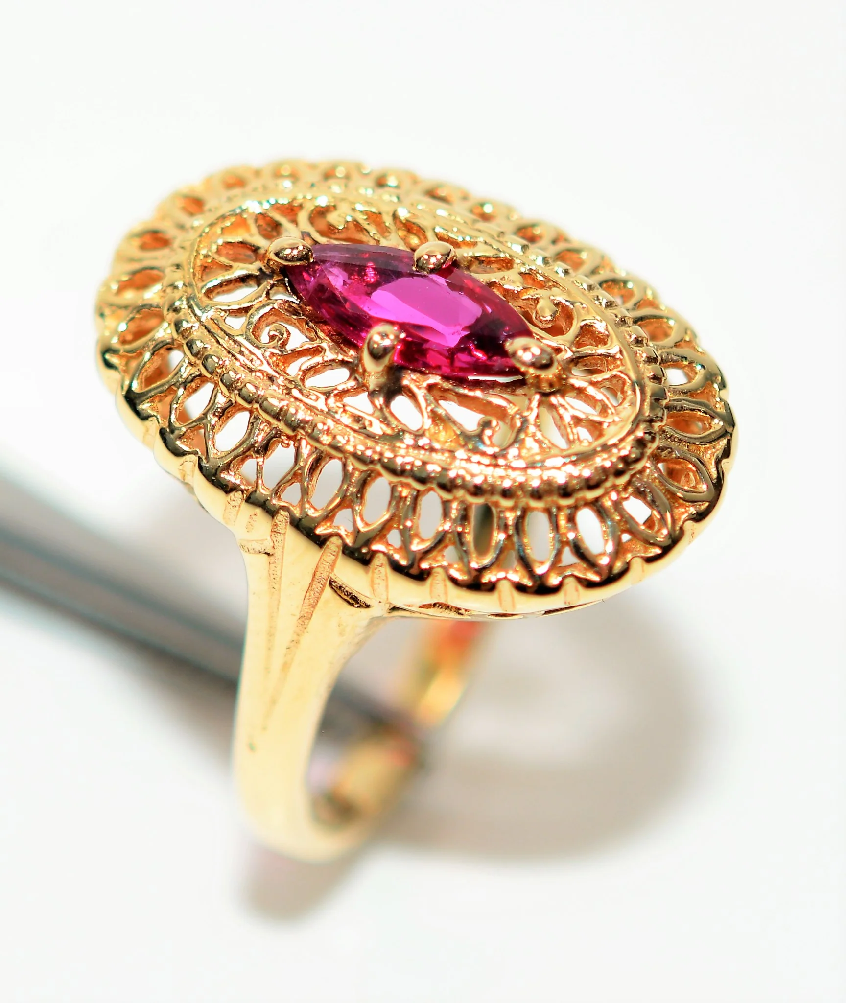 Natural Ruby Ring 14K Solid Gold .68ct Vintage Ring Gemstone Ring Solitaire Ring Marquise Ring Ladies Ring Women's Ring Fine Estate Jewelry - Image 4