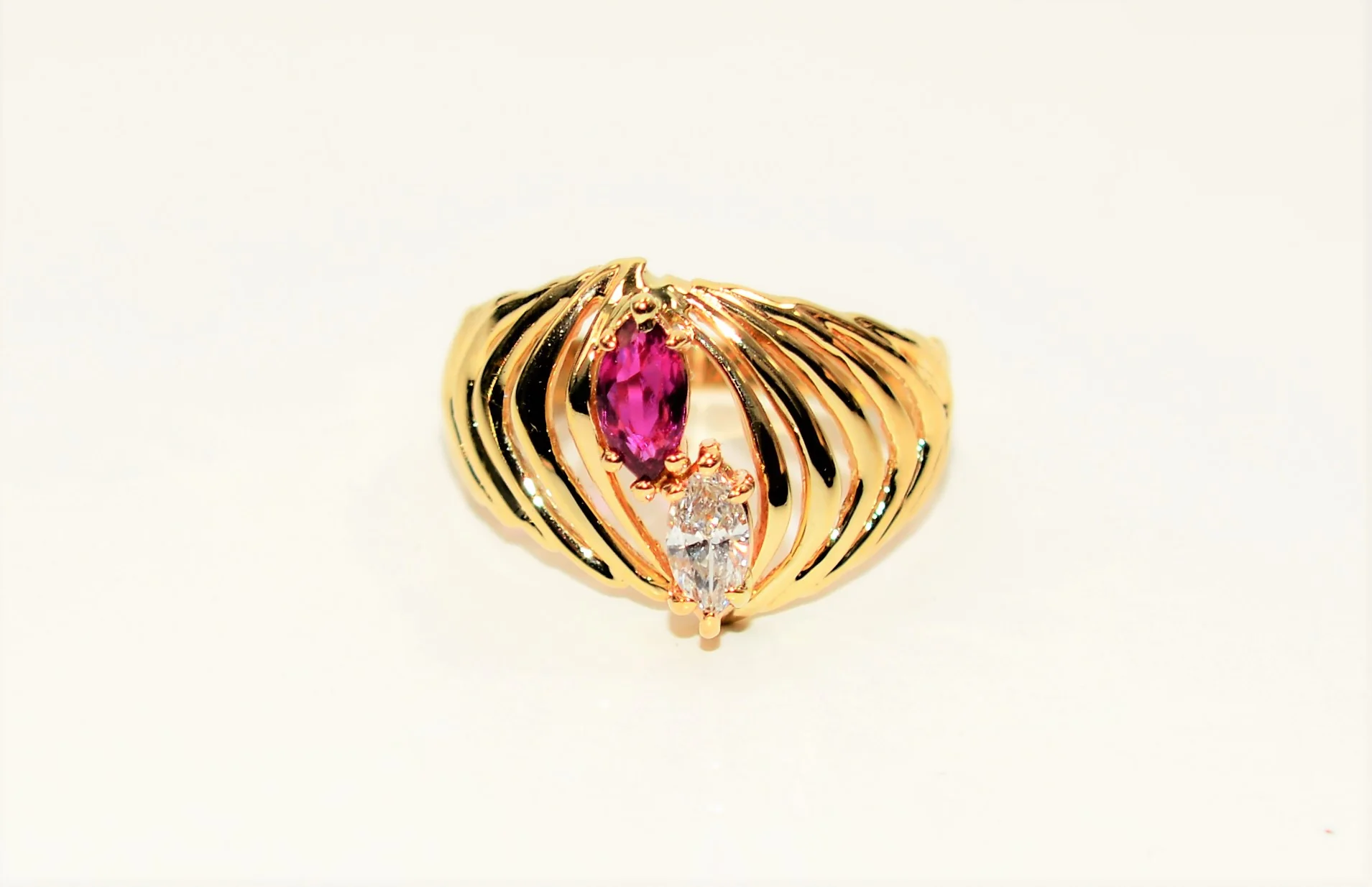 Natural Ruby & Diamond Ring 14K Solid Gold .75tcw Statement Ring Ladies Ring Cocktail Ring July Birthstone Ring Vintage Jewelry Red Ring