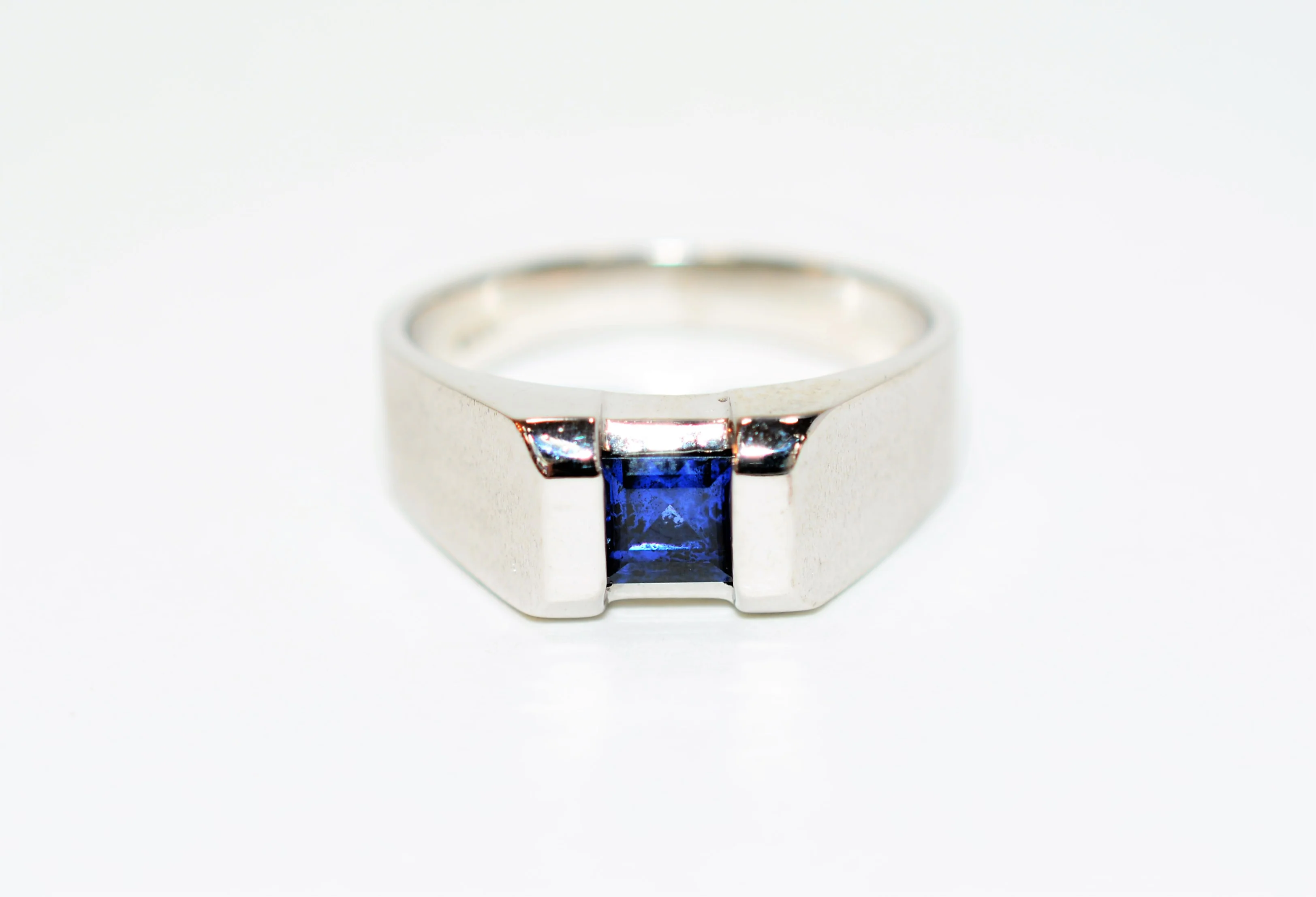 Natural Sapphire Ring 10K Solid White Gold .87ct Ring Solitaire Ring Men's Ring Gemstone Ring Birthstone Ring Cocktail Ring Statement Ring