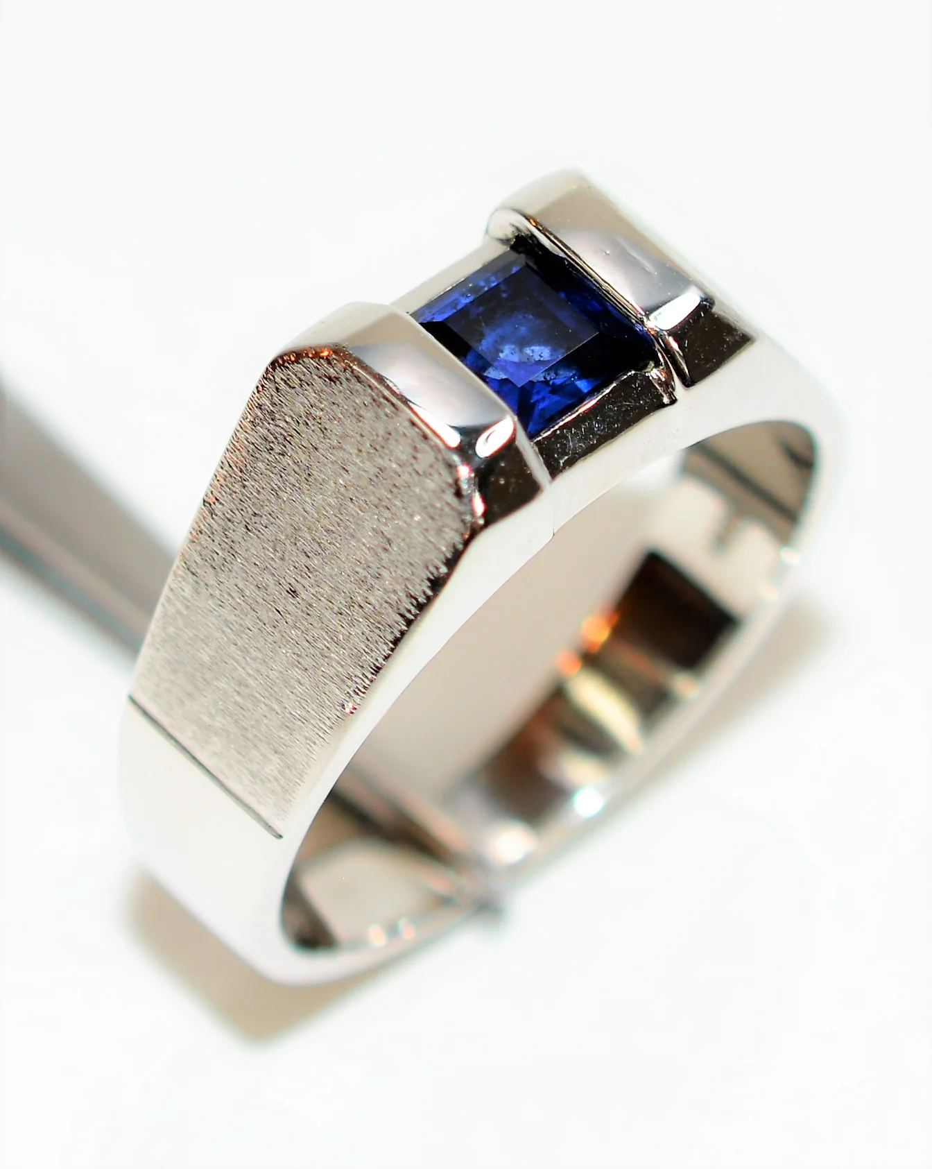 Natural Sapphire Ring 10K Solid White Gold .87ct Ring Solitaire Ring Men's Ring Gemstone Ring Birthstone Ring Cocktail Ring Statement Ring - Image 4