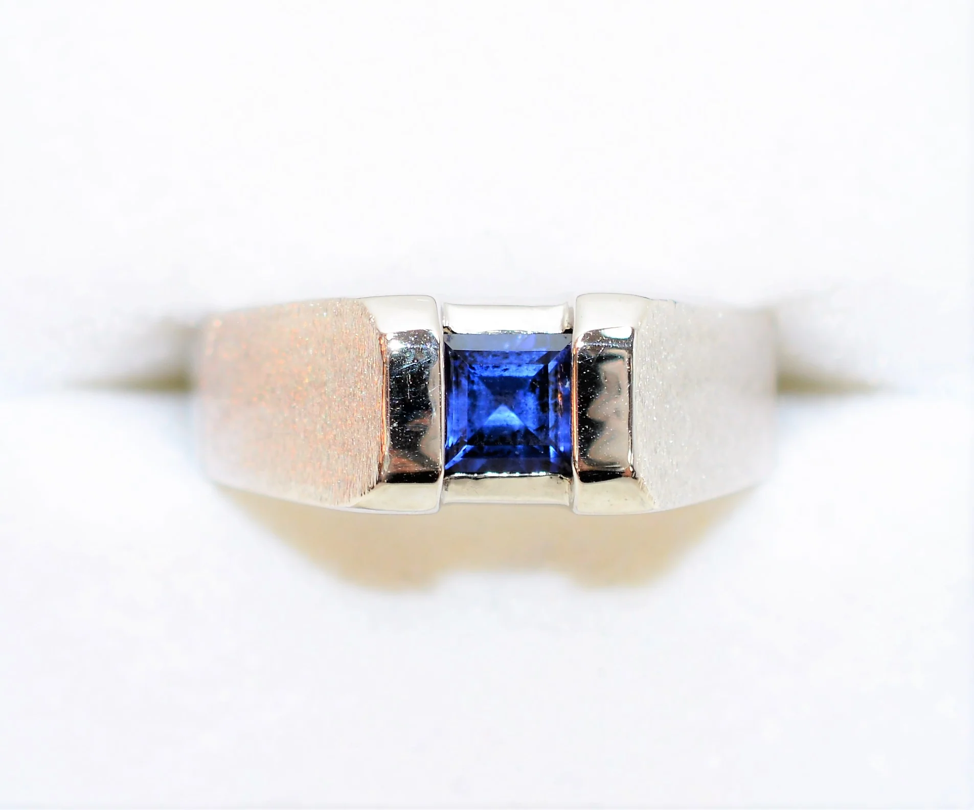 Natural Sapphire Ring 10K Solid White Gold .87ct Ring Solitaire Ring Men's Ring Gemstone Ring Birthstone Ring Cocktail Ring Statement Ring - Image 5