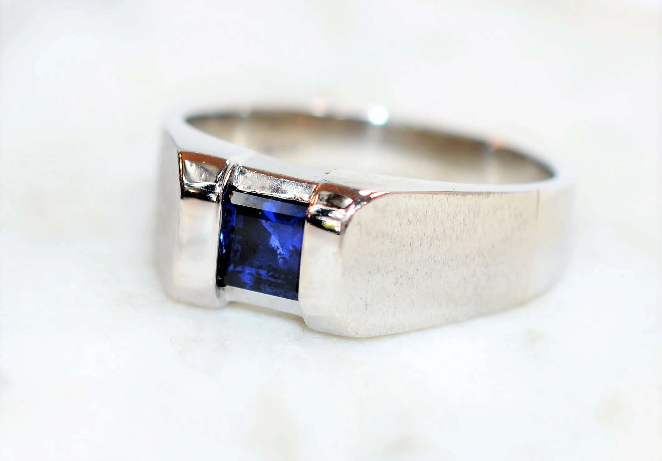 Natural Sapphire Ring 10K Solid White Gold .87ct Ring Solitaire Ring Men's Ring Gemstone Ring Birthstone Ring Cocktail Ring Statement Ring - Image 8