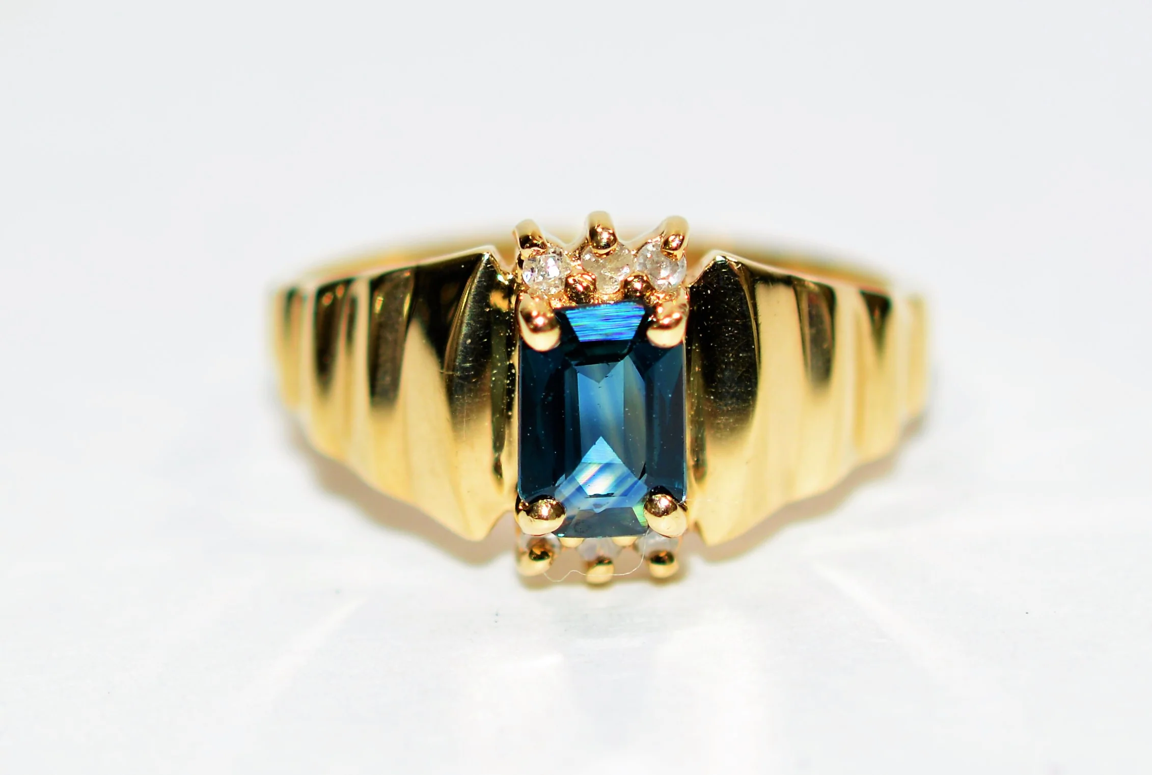 Natural Blue Sapphire & Diamond Ring 10K Solid Gold .74tcw Gemstone Ring Vintage Ring September Birthstone Ring Statement Ring Women's Ring