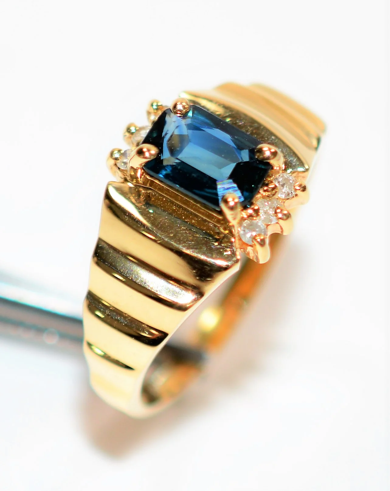 Natural Blue Sapphire & Diamond Ring 10K Solid Gold .74tcw Gemstone Ring Vintage Ring September Birthstone Ring Statement Ring Women's Ring - Image 4