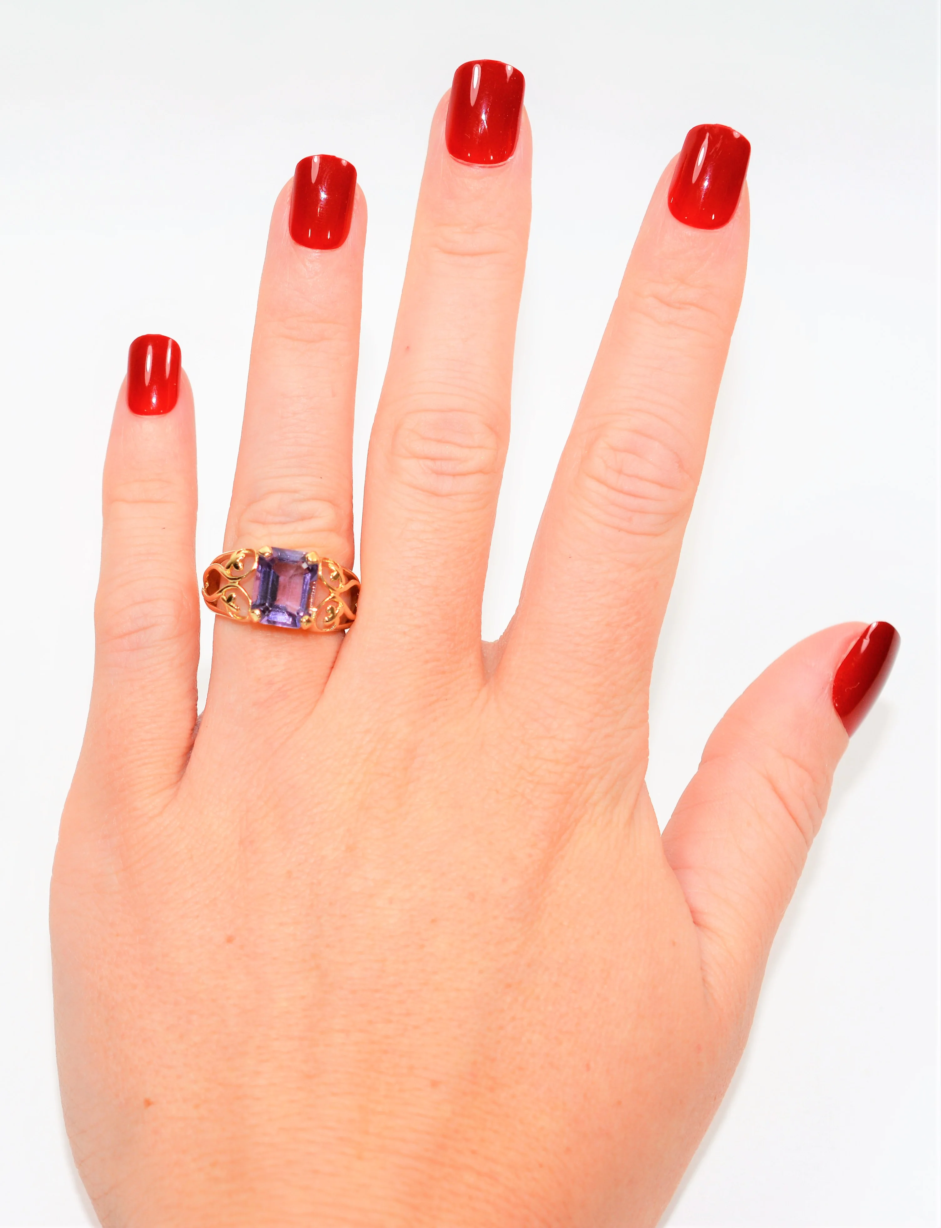 Natural Amethyst Ring 14K Solid Gold 3.50ct Solitaire Ring Birthstone Ring Purple Ring Cocktail Ring Ladies Ring Women's Ring Estate Jewelry - Image 2