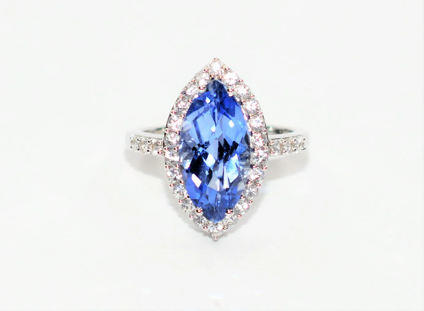 Natural Tanzanite & Diamond Ring 10K Solid White Gold 4.70tcw Marquise Ring Gemstone Ring Engagement Ring December Birthstone Ring Jewellery