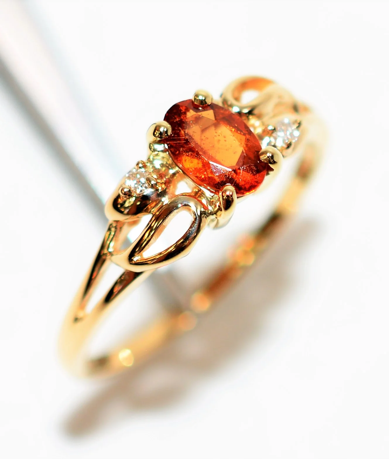 Natural Spessartine Mandarin Garnet & Diamond Ring 14K Solid Gold .55tcw Gemstone Ring Garnet Ring Birthstone Ring Orange Ring Cocktail Ring - Image 4