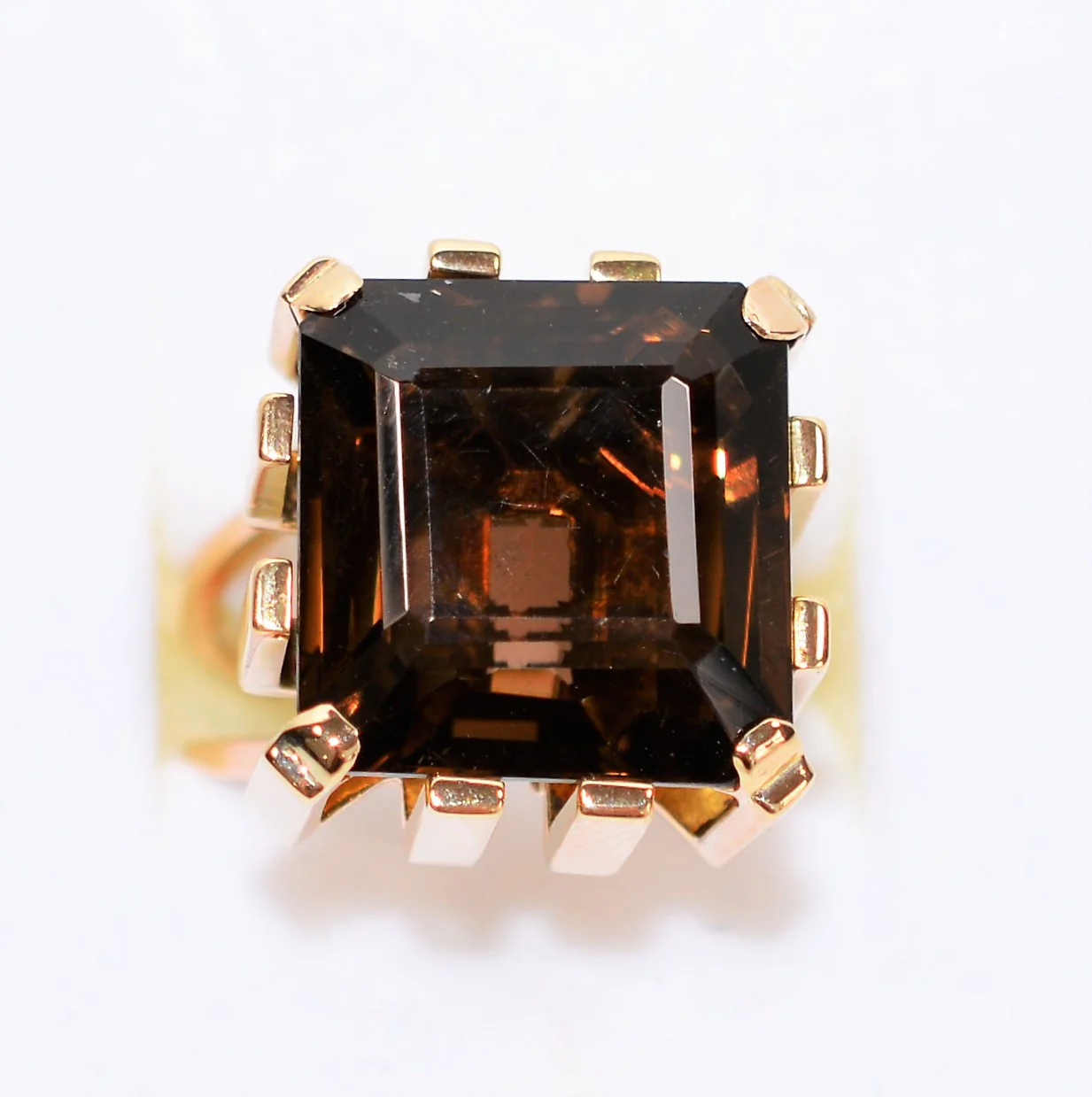 Natural Smoky Quartz Ring 10K Solid Gold 14.59ct Solitaire Ring Smoky Topaz Ring Statement Ring Cocktail Ring Ladies Ring Womens Estate Ring - Image 5