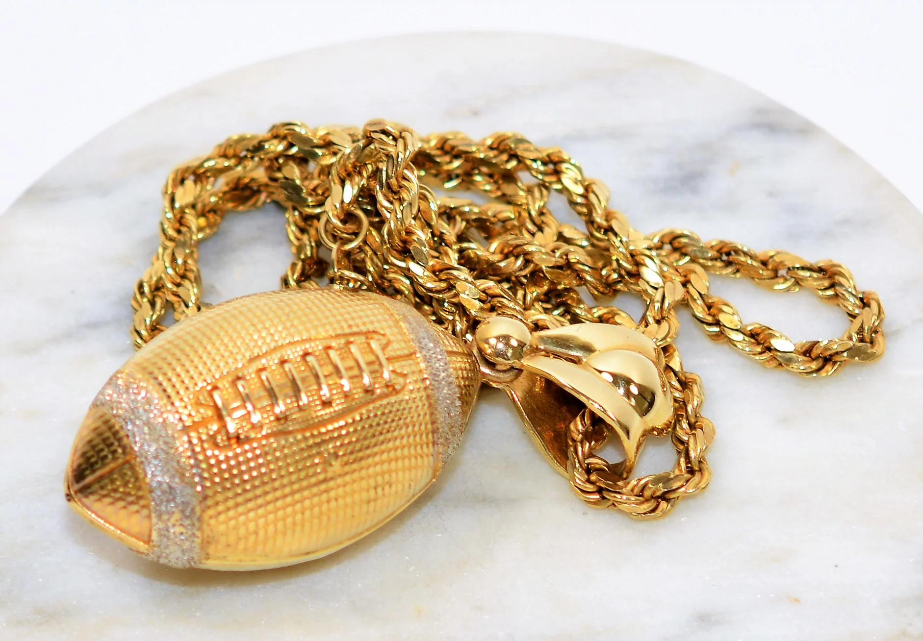Football Necklace 10K Solid Gold Football Pendant Diamond Illusion Pendant Necklace Statement Necklace Sports Necklace Fine Jewelry Estate - Image 13