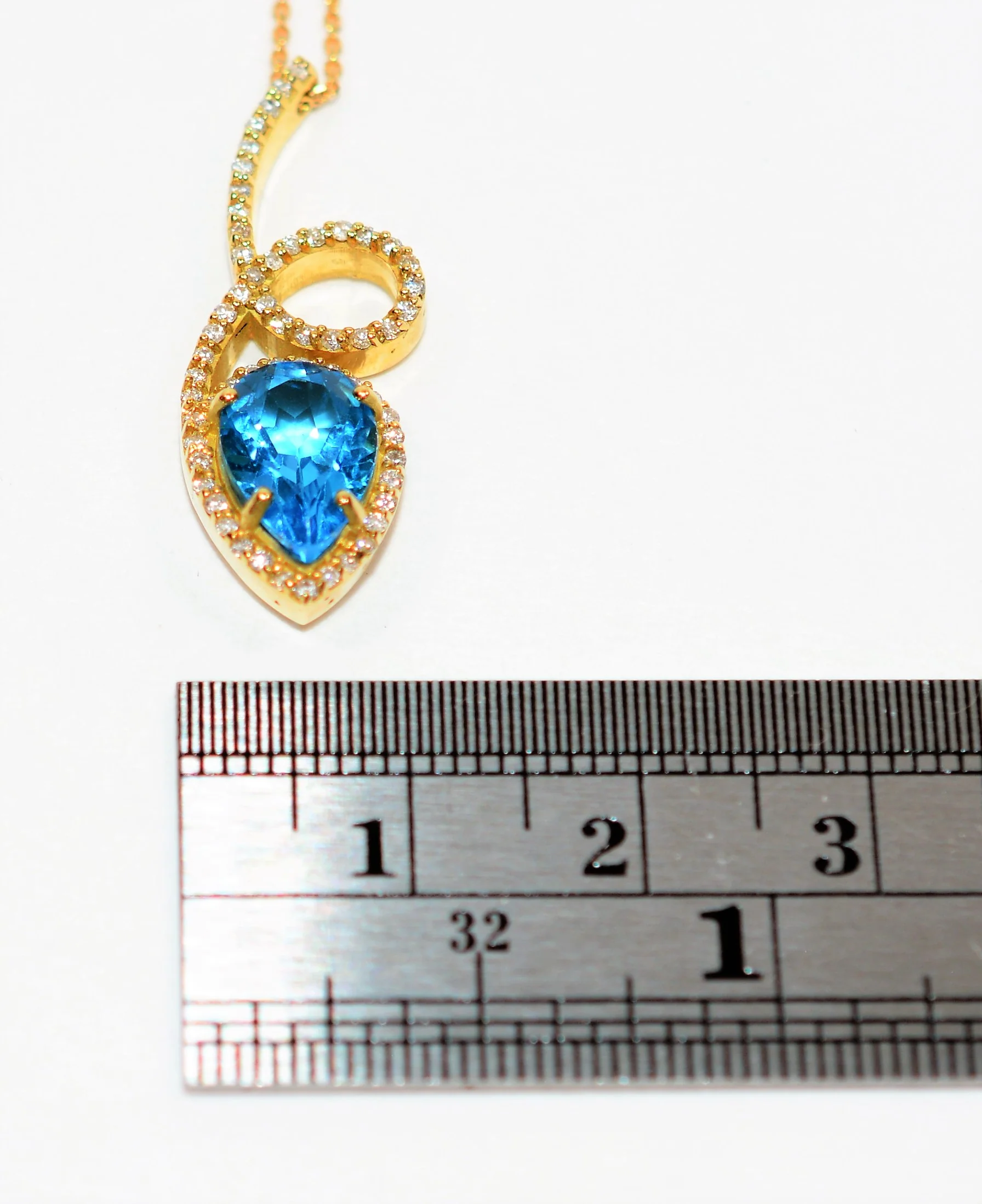 Natural Swiss Blue Topaz & Diamond Necklace 18K Solid Gold 2.60tcw Pendant Necklace Topaz Necklace Birthstone Necklace Statement Necklace - Image 10