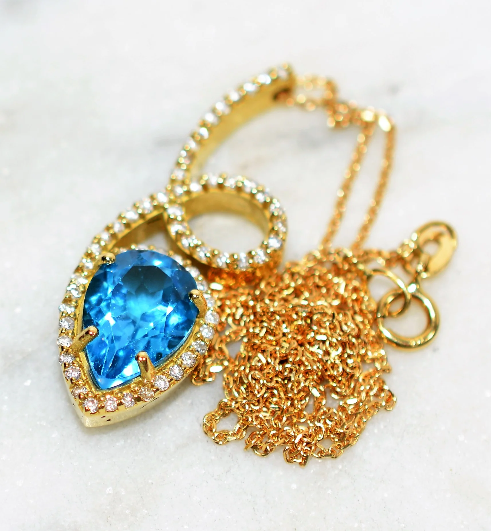 Natural Swiss Blue Topaz & Diamond Necklace 18K Solid Gold 2.60tcw Pendant Necklace Topaz Necklace Birthstone Necklace Statement Necklace - Image 12