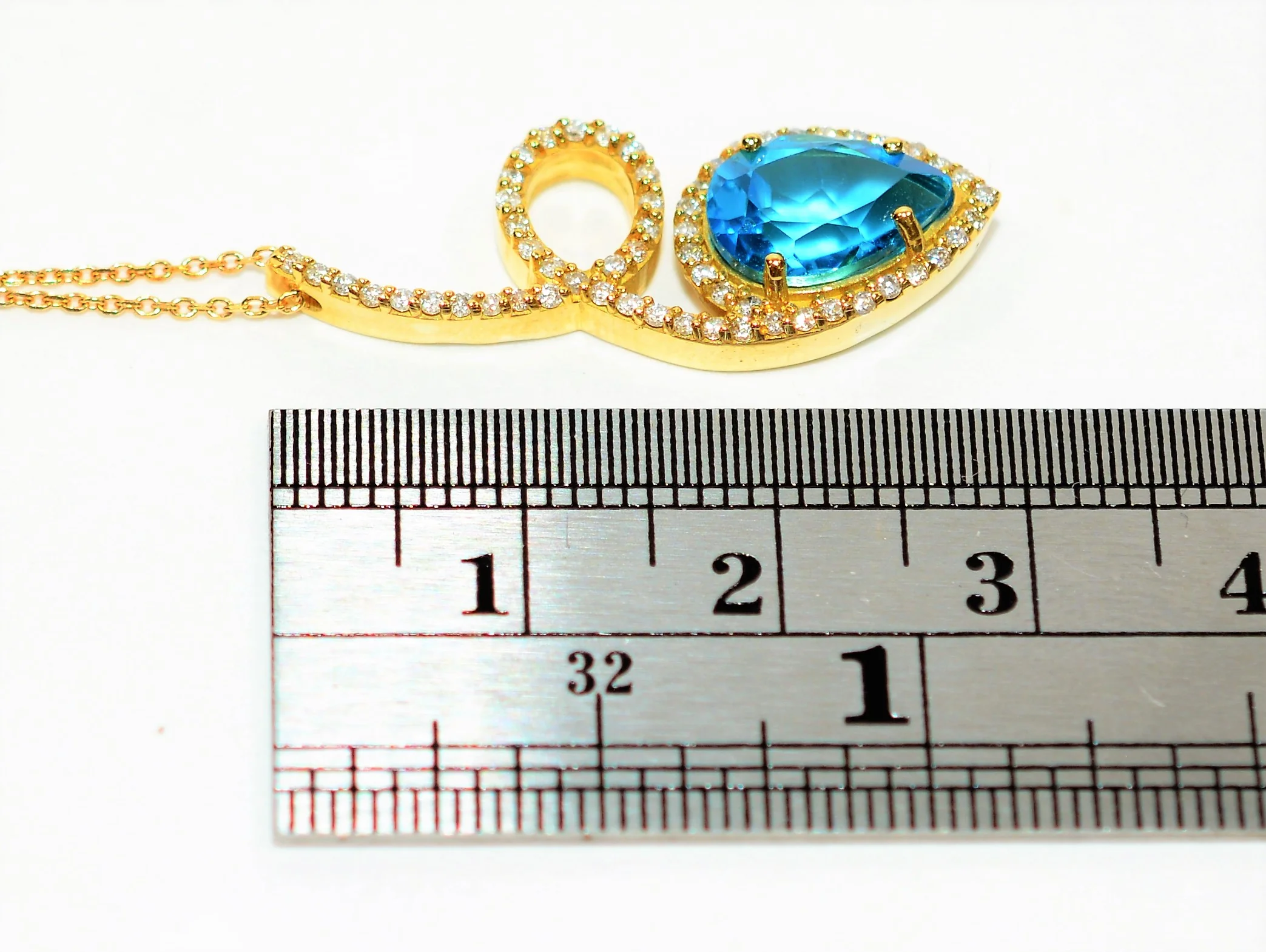 Natural Swiss Blue Topaz & Diamond Necklace 18K Solid Gold 2.60tcw Pendant Necklace Topaz Necklace Birthstone Necklace Statement Necklace - Image 9