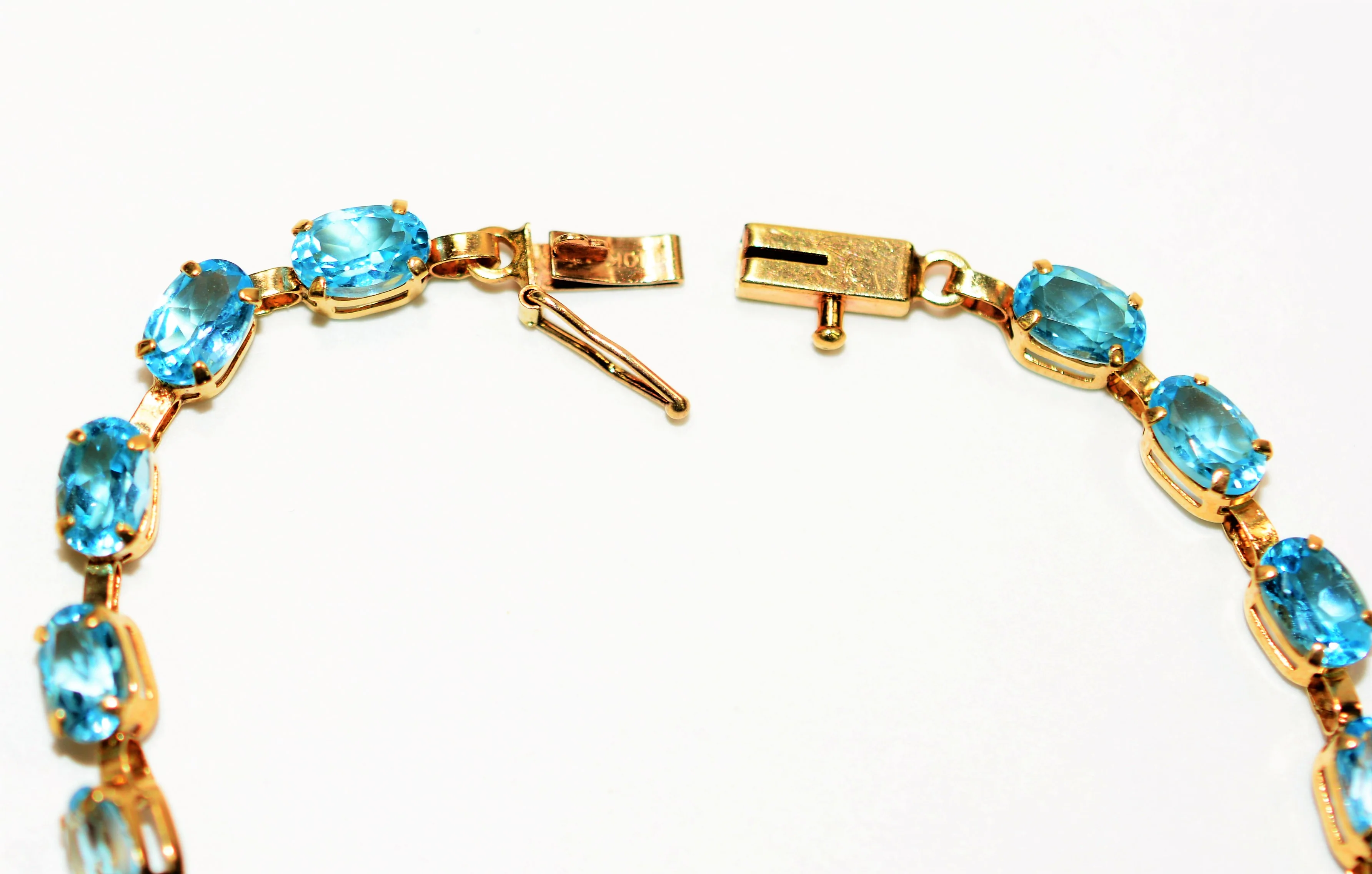 Natural Swiss Blue Topaz Bracelet 10K Solid Gold 11.60tcw Gemstone Bracelet Tennis Bracelet Birthstone Bracelet Women's Bracelet Fine Jewelry - Image 5