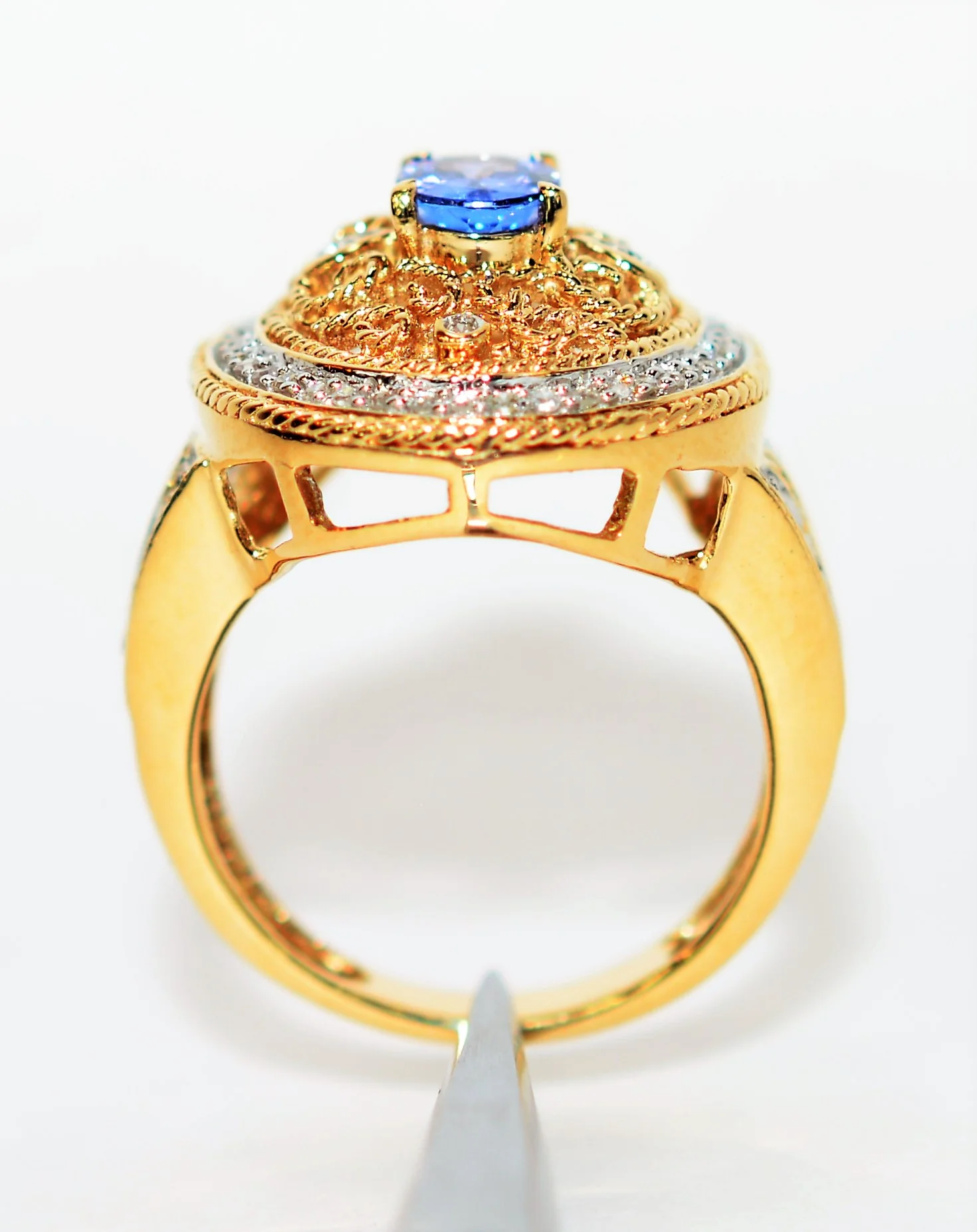 Natural Tanzanite & Diamond Ring 10K Solid Gold 1.34tcw Cocktail Ring Tanzanite Ring Statement Ring Fashion Ring Vintage Ring Women's Ring - Image 3