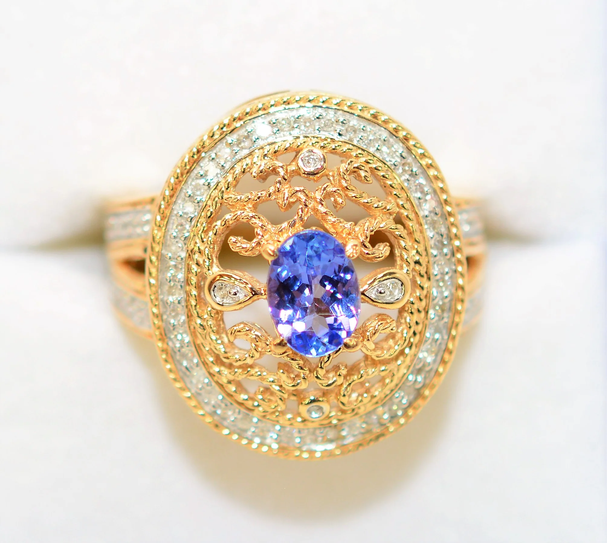 Natural Tanzanite & Diamond Ring 10K Solid Gold 1.34tcw Cocktail Ring Tanzanite Ring Statement Ring Fashion Ring Vintage Ring Women's Ring - Image 5