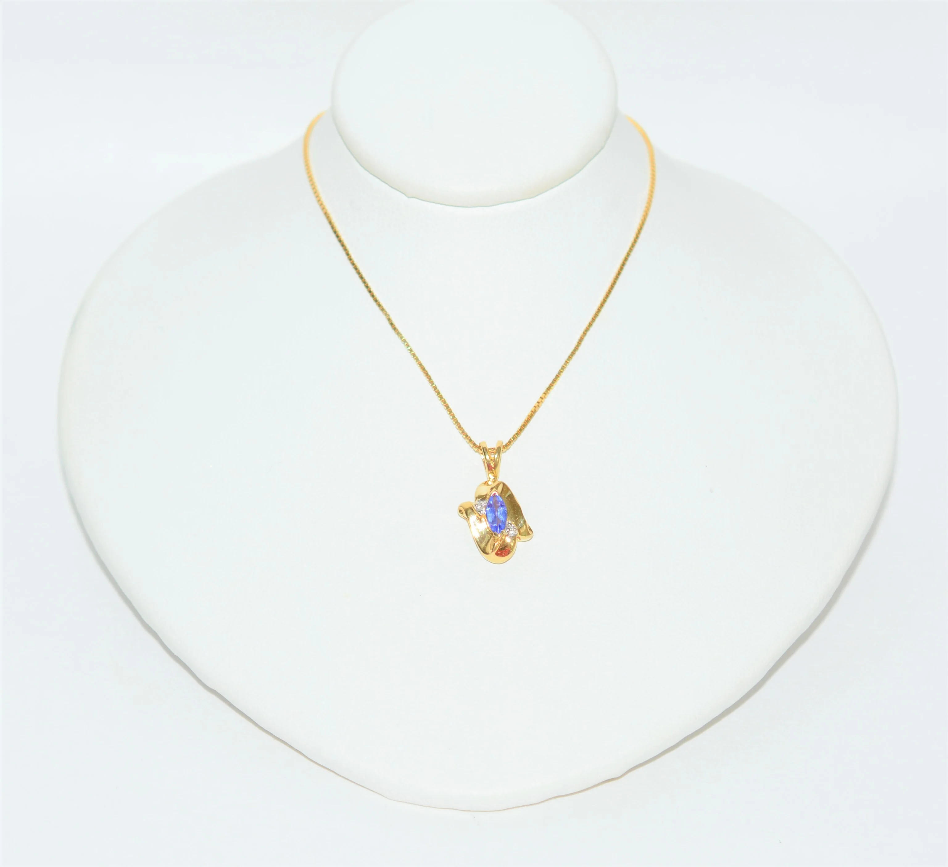 Natural Tanzanite & Diamond Necklace 14K Solid Gold .23tcw Pendant Necklace Statement Necklace Fine Jewelry Birthstone Estate Necklace