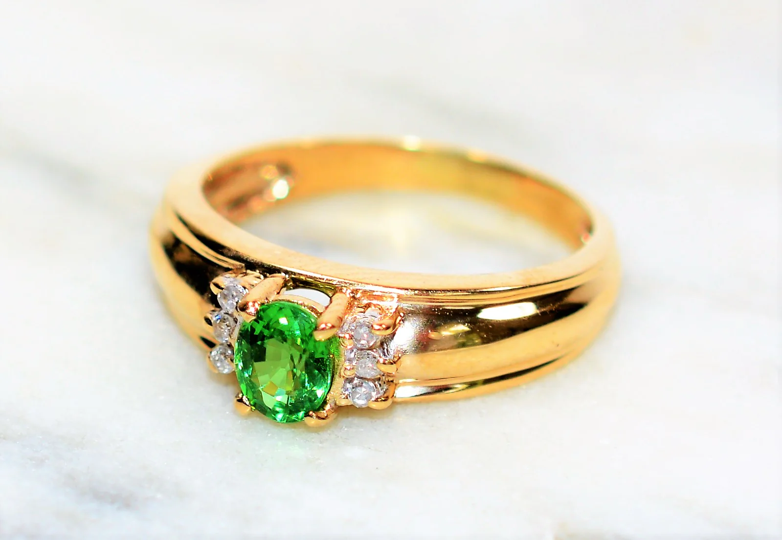 Natural Tsavorite Garnet & Diamond Ring 10K Solid Gold .52tcw Gemstone Ring Green Ring January Birthstone Ring Garnet Ring Fine Women's Ring - Image 8