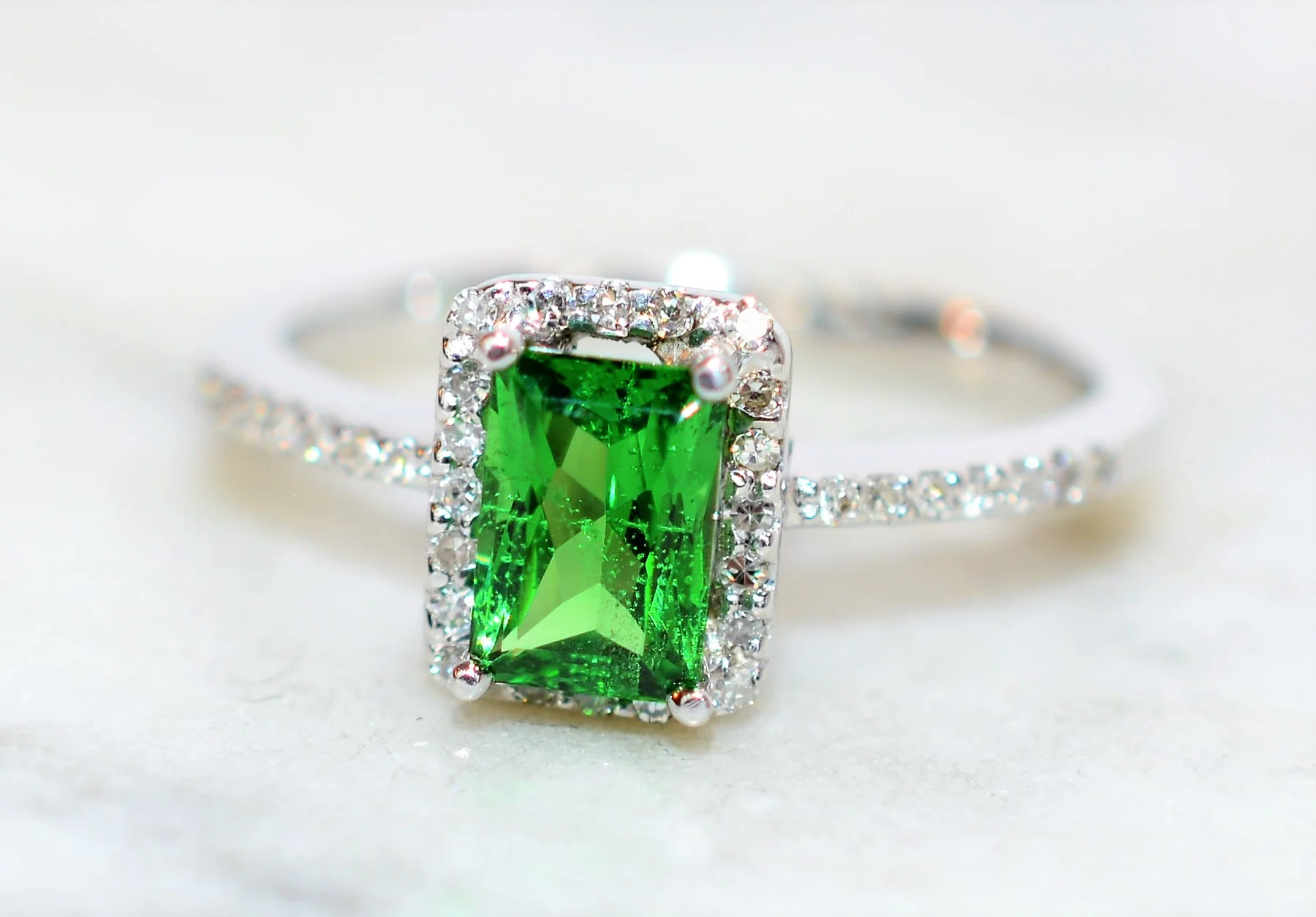 Natural Tsavorite Garnet & Diamond Ring 14K Solid White Gold 1.17tcw Engagement Ring Green Ring Wedding Ring Anniversary Ring Gemstone Ring Jewelry - Image 8