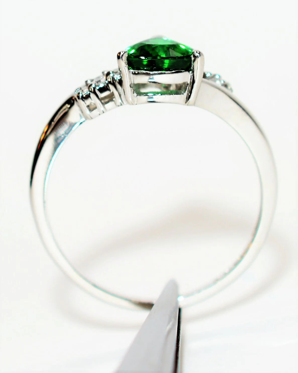Natural Tsavorite Garnet & Diamond Ring Solid Platinum .75tcw Trillion Ring Green Ring Gemstone Ring Garnet Ring Tsavorite Ring Estate Ring - Image 3