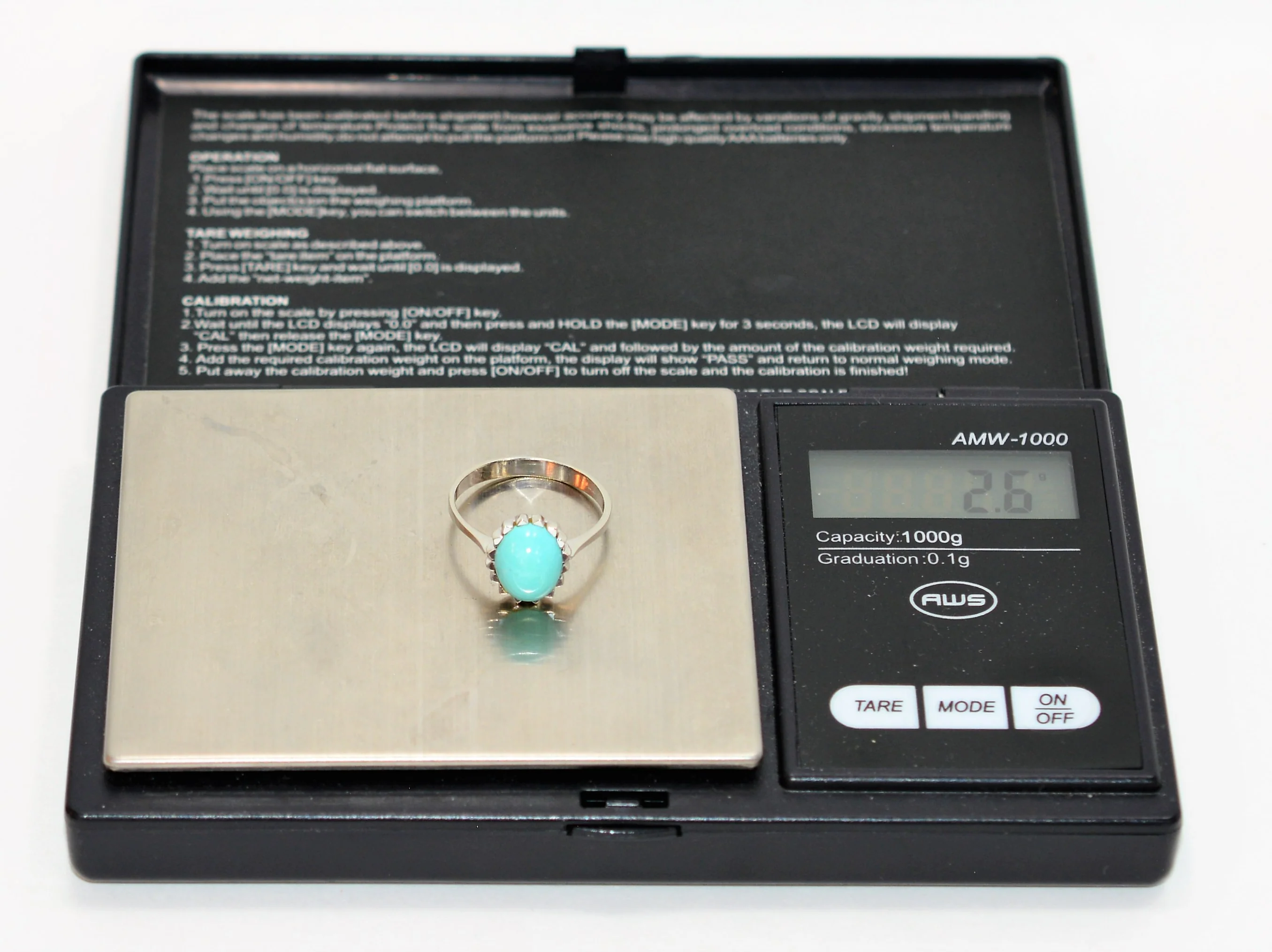 Natural Turquoise Ring 18K Solid White Gold Ring Solitaire Ring Birthstone Ring Blue Ring Cocktail Ring Statement Ring Estate Women's Ring - Image 11