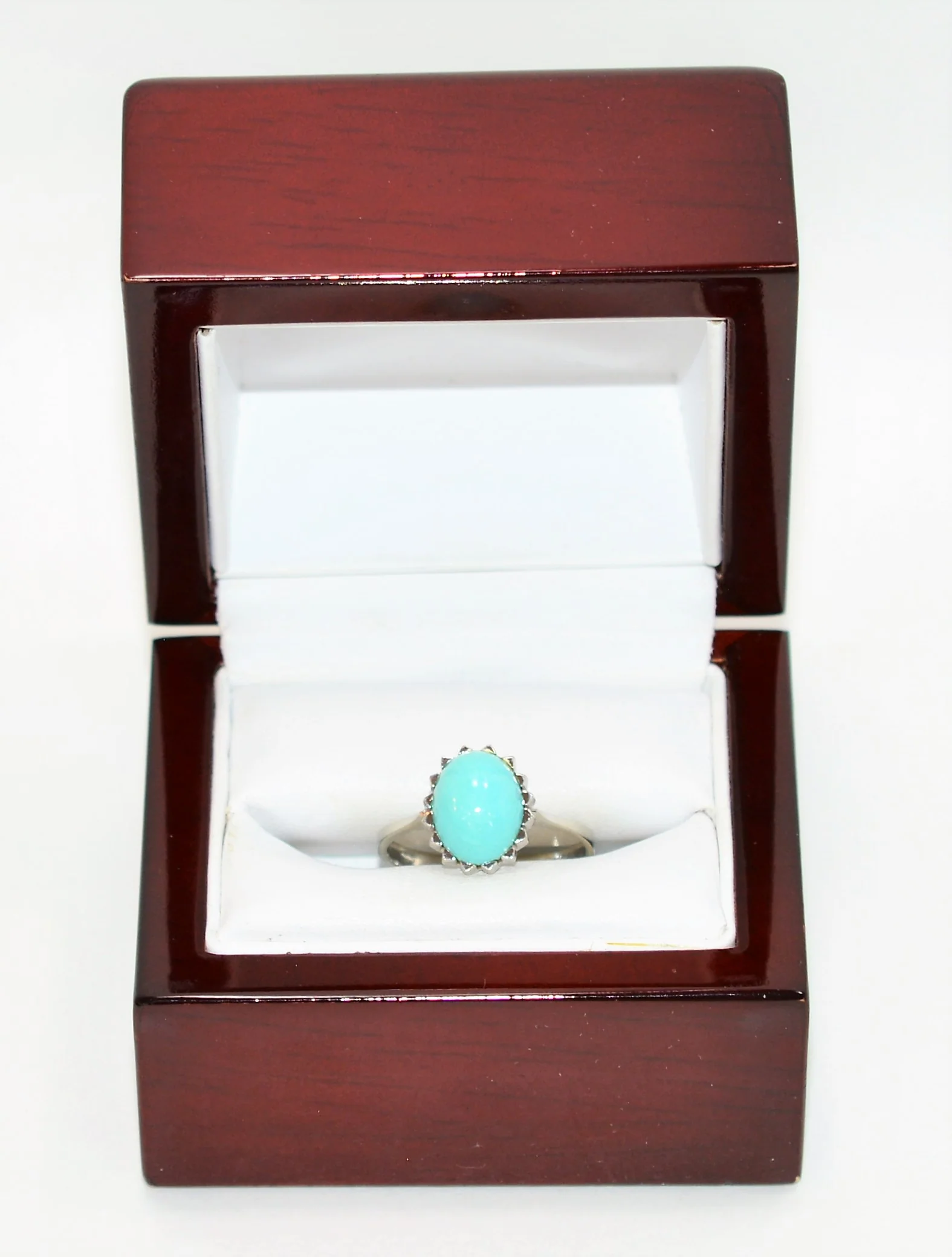 Natural Turquoise Ring 18K Solid White Gold Ring Solitaire Ring Birthstone Ring Blue Ring Cocktail Ring Statement Ring Estate Women's Ring - Image 12