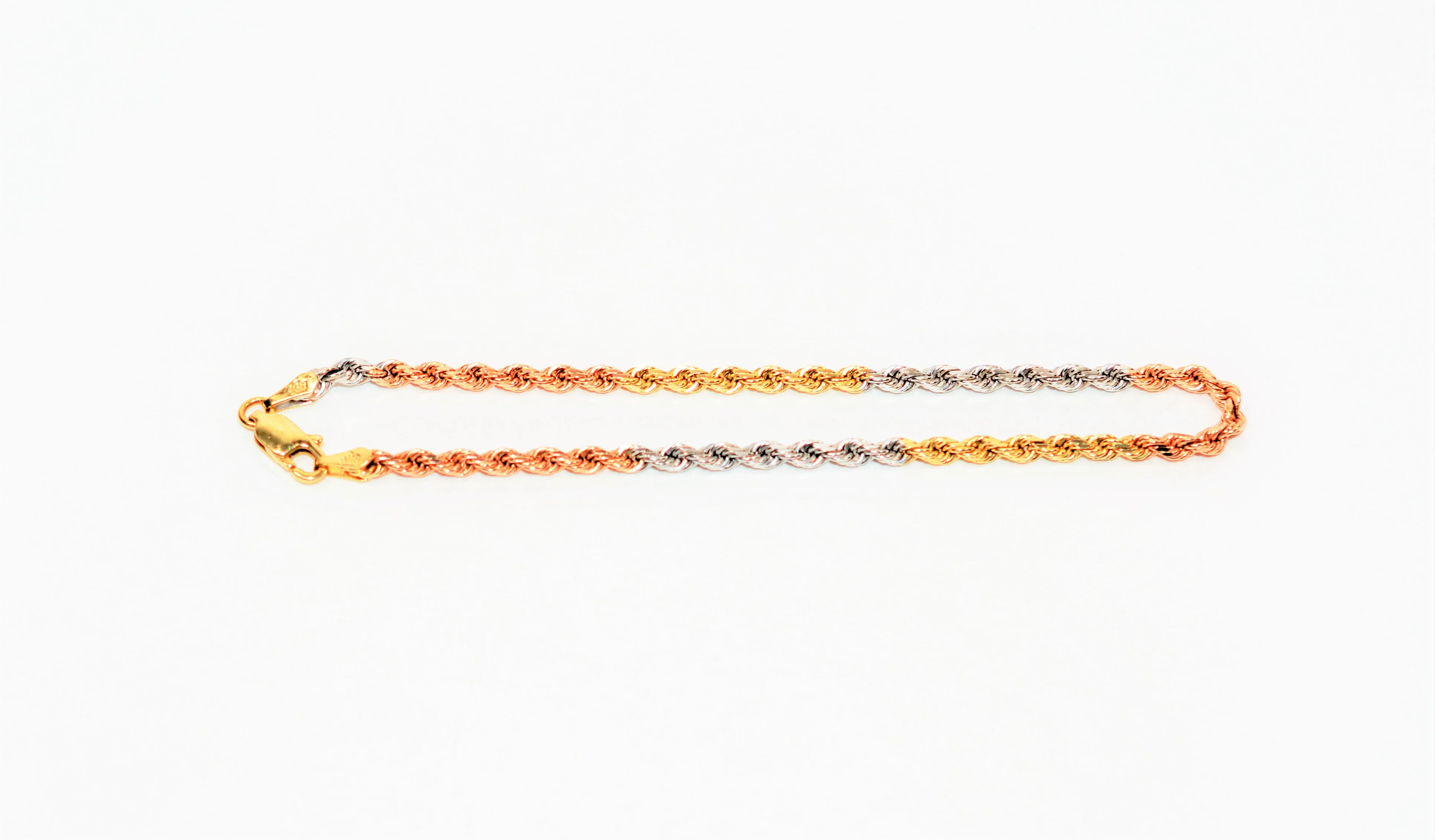 14K Solid Gold Tri Tone Gold Bracelet Twist Rope Bracelet Rose Gold Bracelet Chain Bracelet Estate Jewelry Fine Jewelry Vintage Bracelet - Image 3