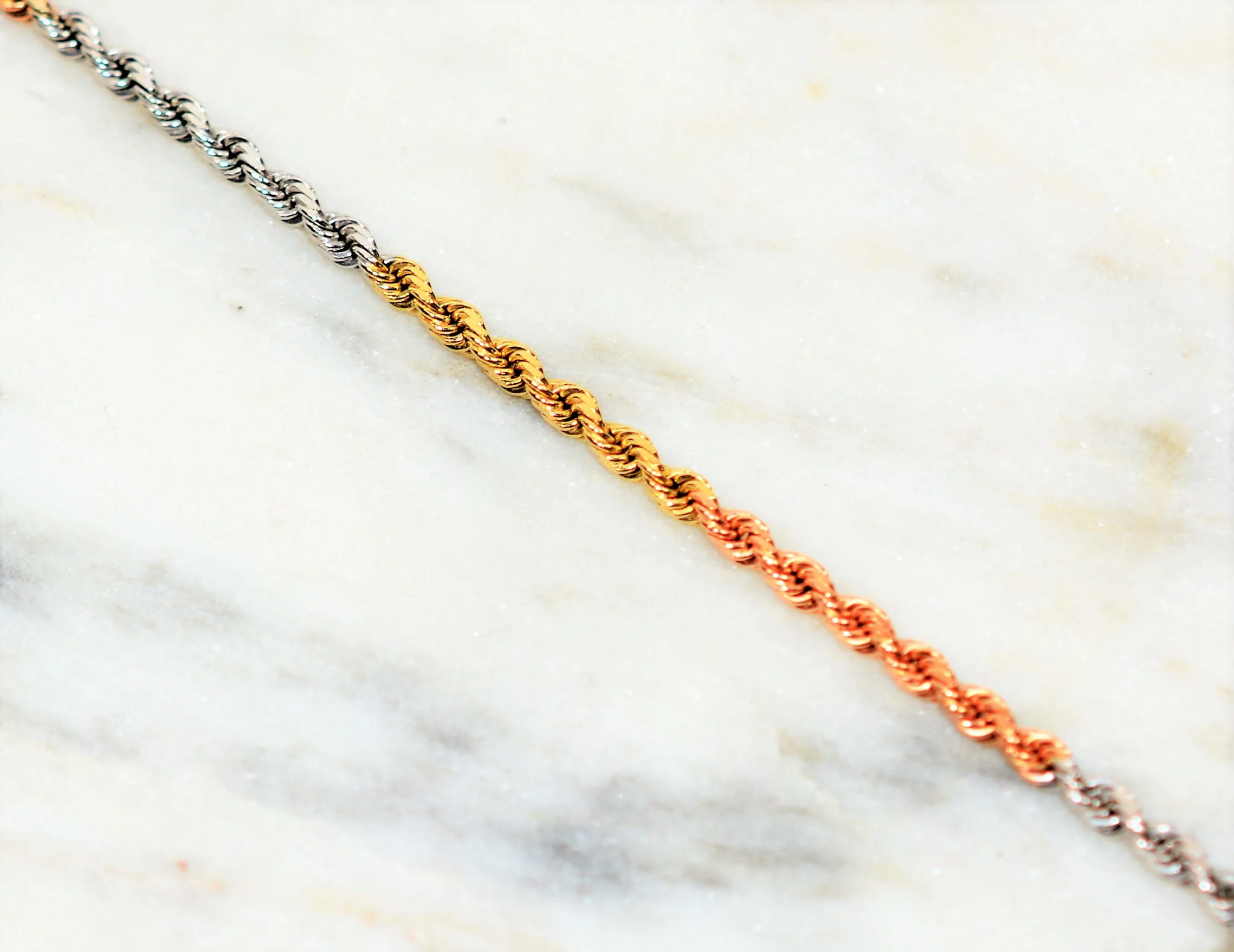 14K Solid Gold Tri Tone Gold Bracelet Twist Rope Bracelet Rose Gold Bracelet Chain Bracelet Estate Jewelry Fine Jewelry Vintage Bracelet - Image 5